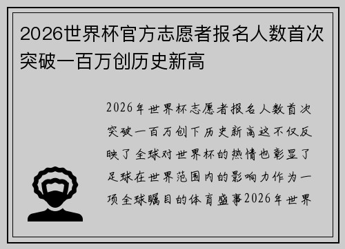 2026世界杯官方志愿者报名人数首次突破一百万创历史新高
